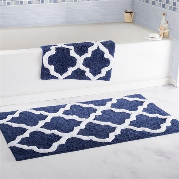 Lavish Home Lavish Home 67-0027-N 100 Percent Cotton Trellis Bathroom Mat Set; Navy - 2 Piece 67-0027-N